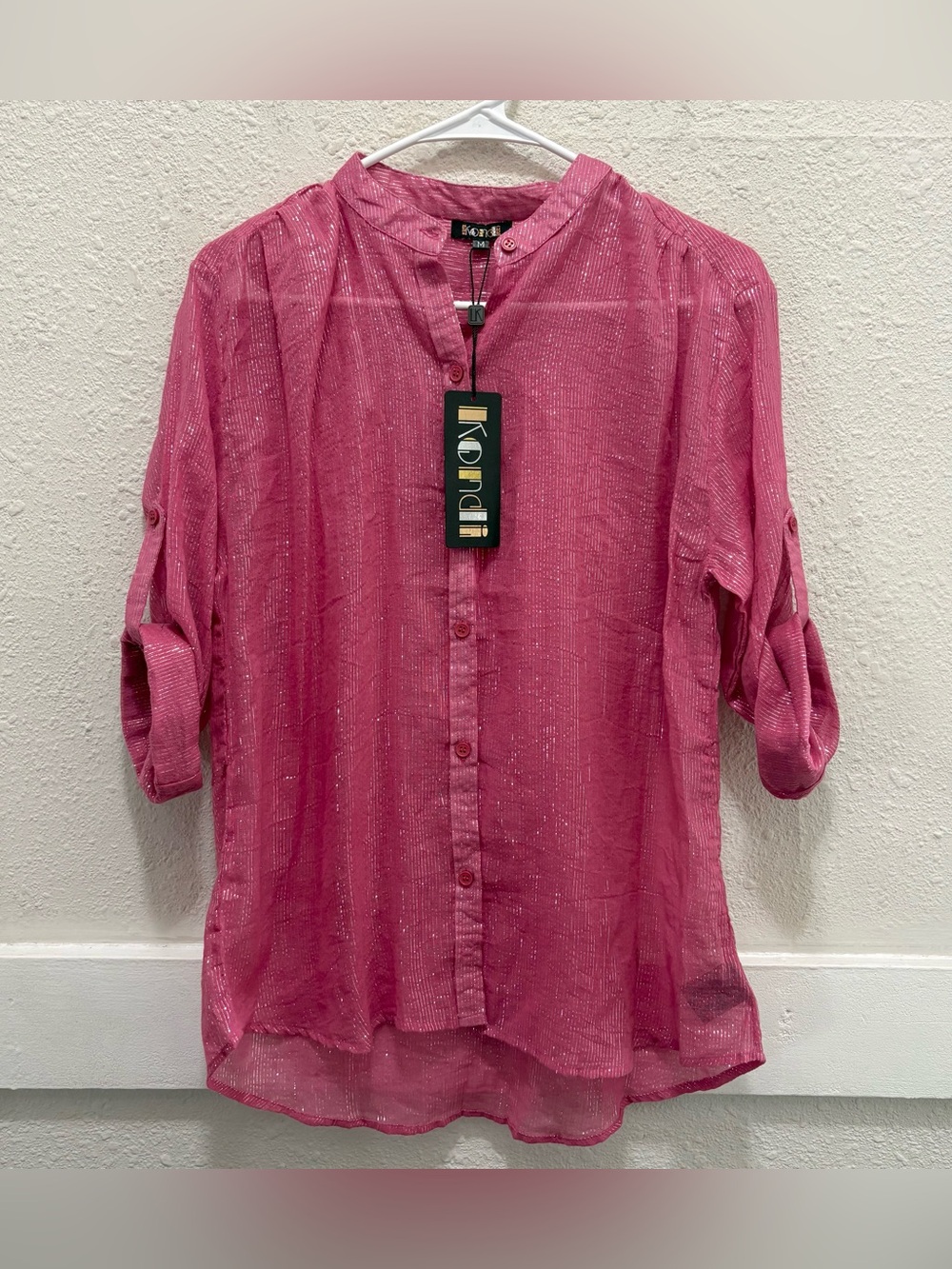 Suzie Kondi Lurex Button Down Blouse In Rose NWT M